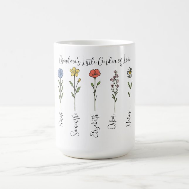 Flowers & Grandchildren's Names - Grandma's Garden Coffee Mug (Center)