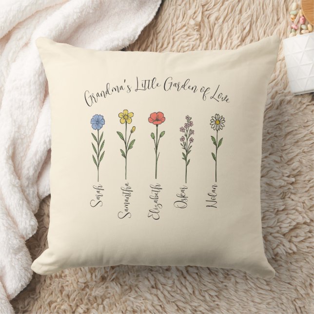 Flowers & Grandchildren's Names - Grandma's Garden Cushion (Blanket)