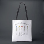Flowers & Grandchildren's Names - Grandma's Garden Tote Bag<br><div class="desc">Celebrate a grandmother’s love with this beautiful Personalised "Grandma's Little Garden of Love" Tote Bag! Featuring charming flower designs and customisable grandkids' names, this tote is a heartwarming reminder of the special bond between a grandma and her grandchildren. Perfect for birthdays, Mother’s Day, or just because, this floral tote is...</div>