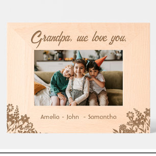 Flowers Grandpa  Names Engraved Wood Frame 