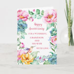 Flowers Grandson and His Wife Anniversary Card<br><div class="desc">Happy wedding anniversary card for grandson and his wife with pretty spring flowers and birds and heartfelt verse.</div>