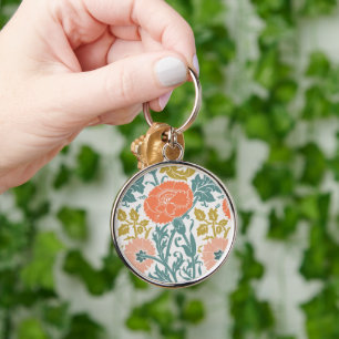 Flowers, Graphic Vintage Art Key Ring