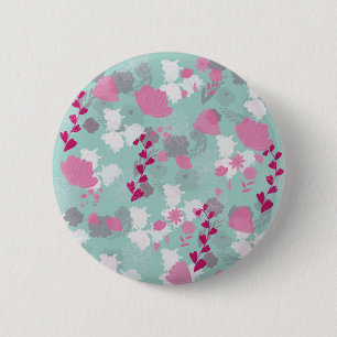flowers green 6 cm round badge