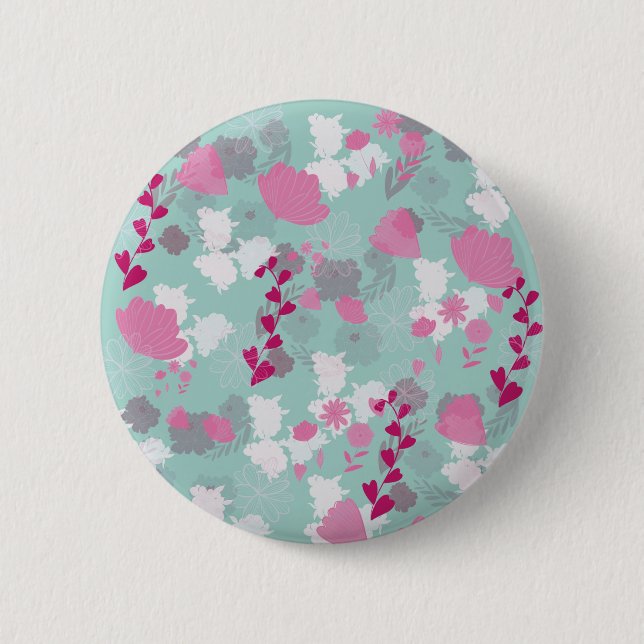 flowers green 6 cm round badge (Front)