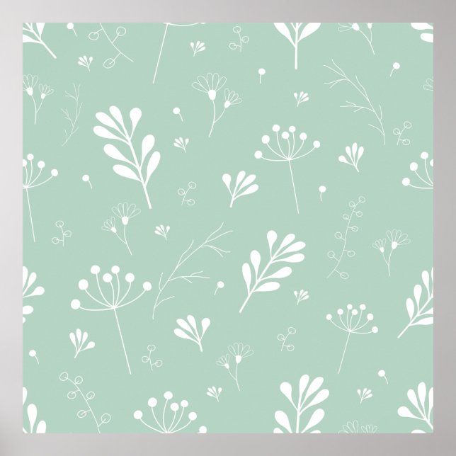 Flowers green background twigs poster (Front)