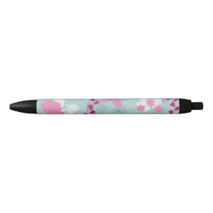 flowers green black ink pen
