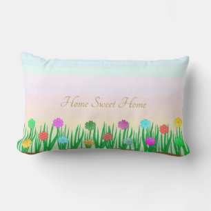 Flowers & Green Grass Plants Lumbar Cushion