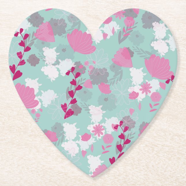 flowers green paper coaster (Front)