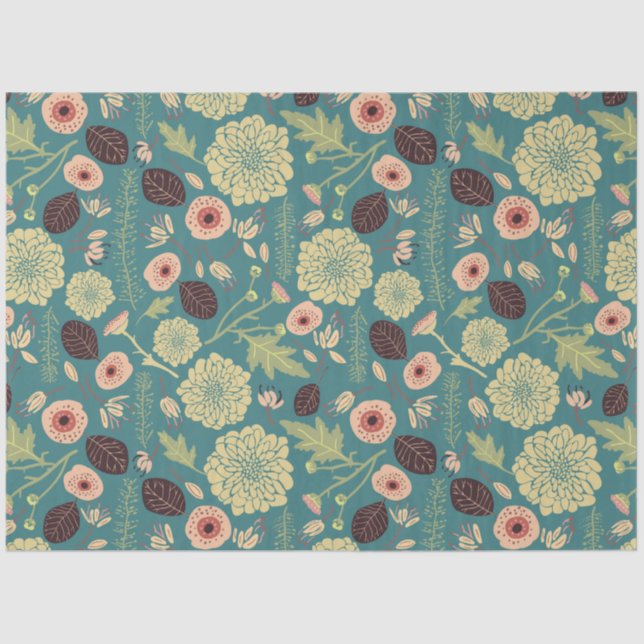 Flowers Green Pink Pattern Tissue Paper (Front)