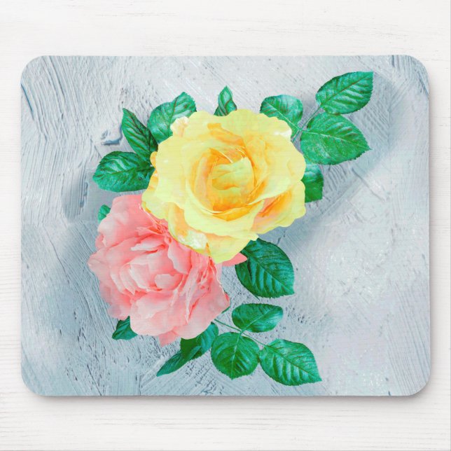 Flowers Green Sheen Rose Tan Mouse Pad (Front)
