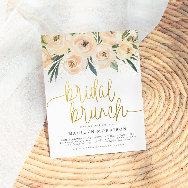 Flowers & Greenery Gold Bridal Brunch Shower Invitation Postcard (Creator Uploaded)