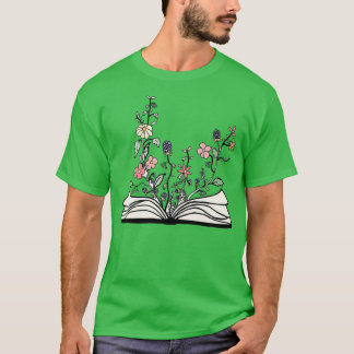 Flowers Growing From Book Best Gift Happy Valentin T-Shirt