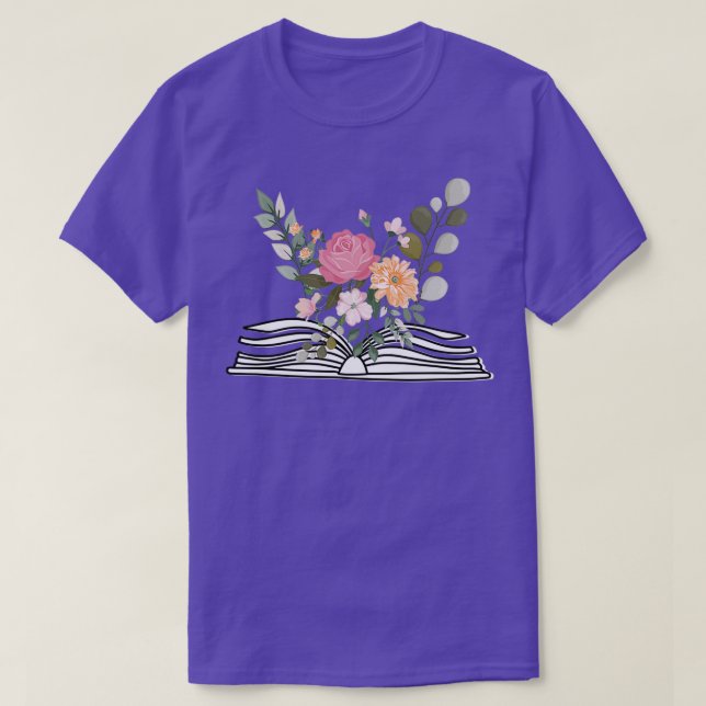 Flowers growing from book Books Lover Gift Reader  T-Shirt (Design Front)