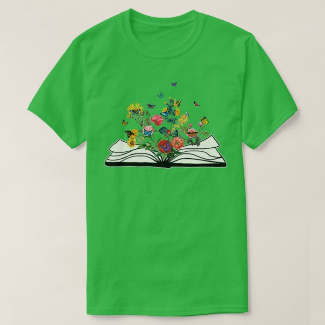 Flowers growing from book funny 3 T-Shirt (Design Front)