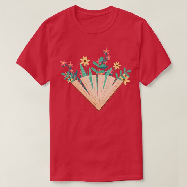 Flowers Growing From Book Funny Sticker T-Shirt (Design Front)