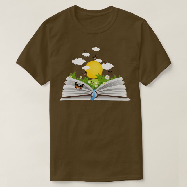 flowers growing from book Sticker addicted to read T-Shirt (Design Front)