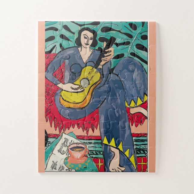 Flowers , Guitar and Coffee Art Deco Jigsaw Puzzle (Vertical)