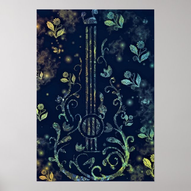 Flowers Guitar Poster Painting (Front)