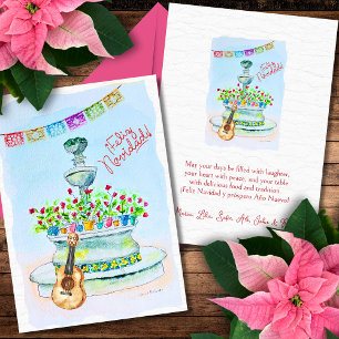 Flowers Guitar Watercolor Feliz Navidad Christmas Invitation