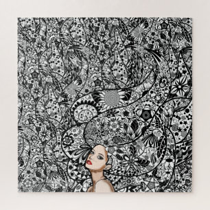 Flowers Hair Girl - Drawing Jigsaw Puzzle