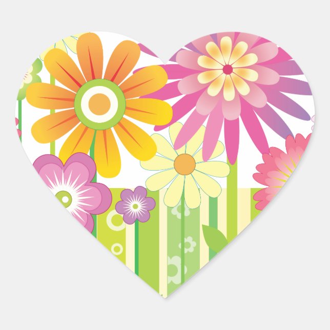 Flowers Happy Heart Sticker (Front)