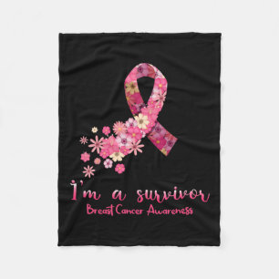Flowers Heart I'm A Survivor Breast Cancer Awarene Fleece Blanket