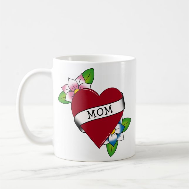 Flowers Heart Mum Tattoo Coffee Mug (Left)