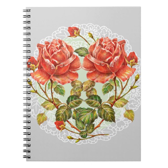 Flowers heart on white napkin seamless pattern notebook (Front)