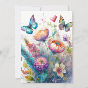 Flowers, hearts and butterflies holiday card