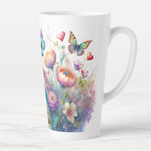 Flowers, hearts and butterflies latte mug