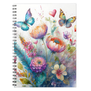 Flowers, hearts and butterflies notebook
