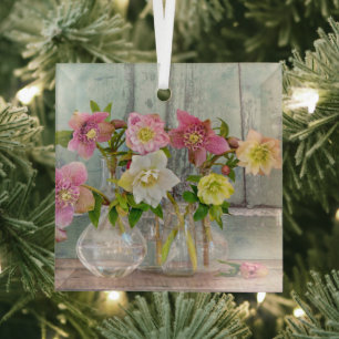 Flowers   Hellebores in Vases Glass Tree Decoration
