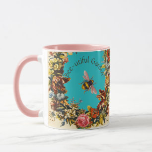 FLOWERS ,HONEY BEE IN BLUE SKY FLORAL BEEKEEPING MUG