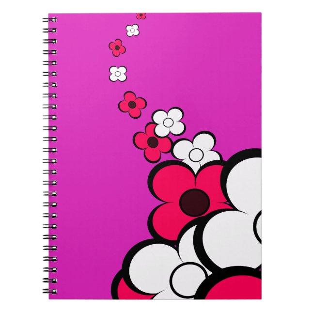 Flowers Hot Pink White Notebook (Front)