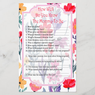 Flowers How well do you know baby shower game