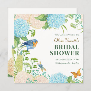 Flowers Hydrangea Bird Butterfly bridal shower Invitation