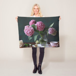 Flowers   Hydrangeas in Vase Fleece Blanket