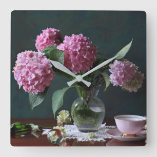 Flowers   Hydrangeas in Vase Square Wall Clock