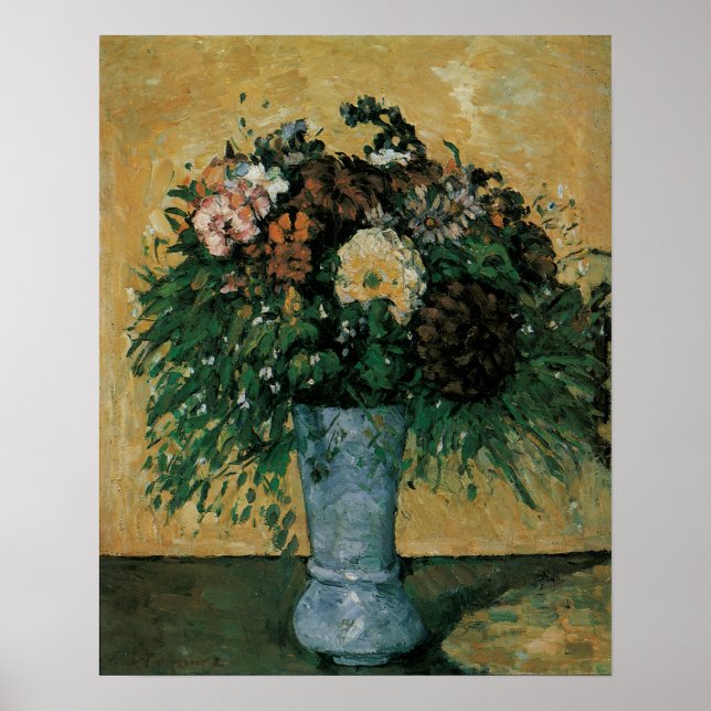 Flowers in a Blue Vase by Paul Cezanne Vintage Art Poster (Front)