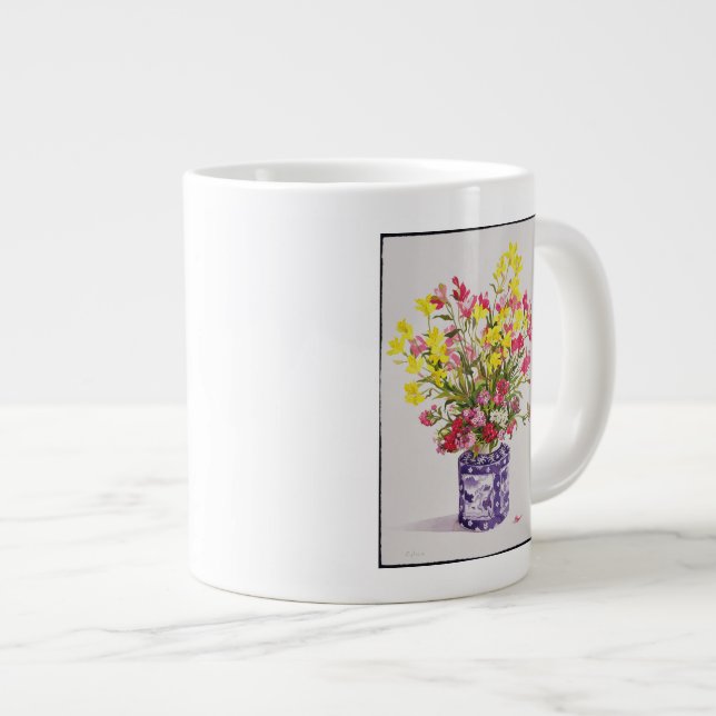 Flowers in a Chinese Jar Large Coffee Mug (Front Right)