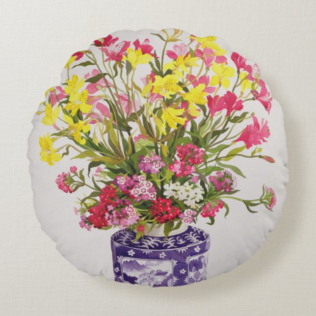 Flowers in a Chinese Jar Round Cushion (Front)