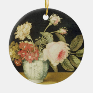 Flowers in a Delft Jar (oil on panel) Ceramic Ornament