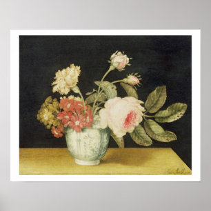 Flowers in a Delft Jar (oil on panel) Poster