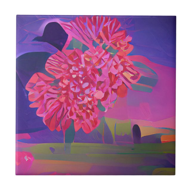 Flowers in a field colourful abstract digital art  ceramic tile (Front)