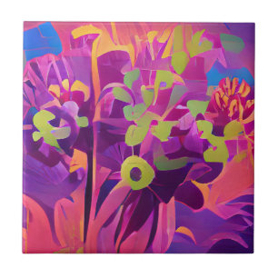 Flowers in a field colourful abstract digital art ceramic tile