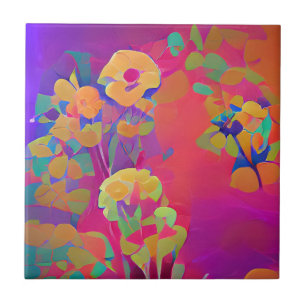 Flowers in a field colourful abstract digital art ceramic tile