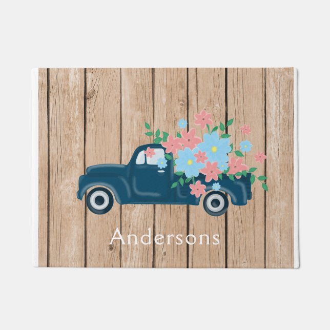 Flowers In A Pickup Truck Personalized Doormat (Front)