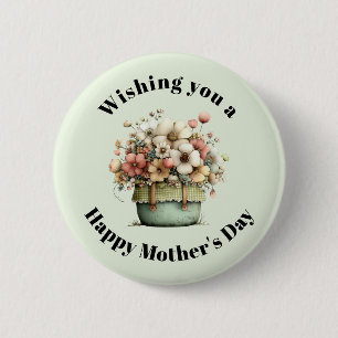Flowers in a Pot Cosy Cute Mother's Day 6 Cm Round Badge