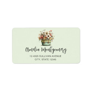 Flowers in a Pot Cosy Shabby Cute Address Label