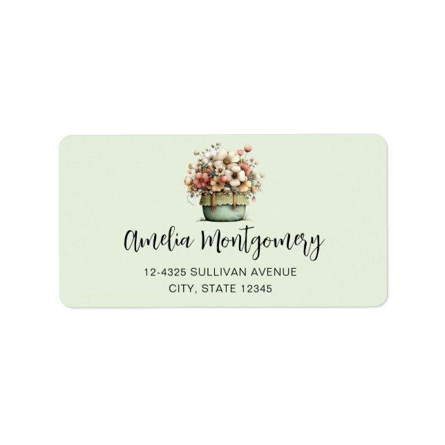 Flowers in a Pot Cosy Shabby Cute Address Label (Front)
